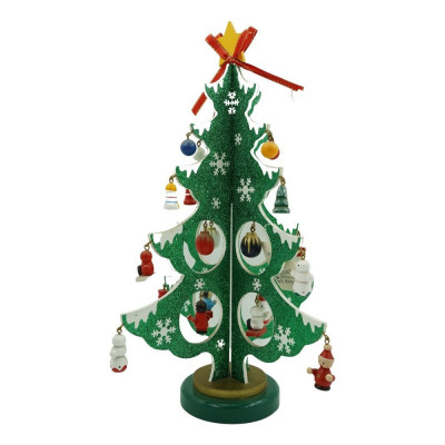 Decoratiune Craciun, Brad, Verde/Alb, 8 cavitati cu ornamente, 18.5 cm x 33 cm, Lemn, Flippy foto