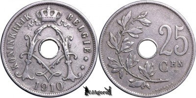1910, 25 Centimes - Albert I - Regatul Belgiei - inscripție olandeză foto