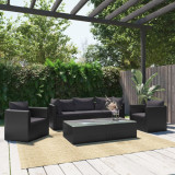 Set mobilier de grădină cu perne, 7 piese, negru, poliratan, vidaXL