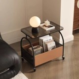 Cumpara ieftin Masuta portabila cu compartiment pentru depozitare, blat din sticla, cadru metalic, dimensiuni 56 x 55 x 36 cm, negru