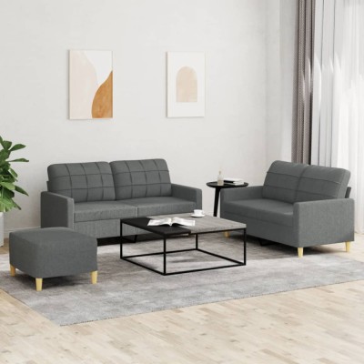 Gossi set de canapele cu perne, 3 piese, gri inchis, textil foto