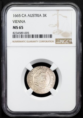 3 KREUZER 1665 MS 65 TOP POP 1/3 - LEOPOLD I - MONETARIA VIENA - GRADATA NGC 8234589-005 foto