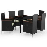 Cumpara ieftin Set de masa pentru gradina, 7 piese, cu perne, negru