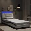 Cadru Pat cu LED vidaXL, 90x200 cm, Piele Ecologica Alb/Negru + Tablie, Design Modern