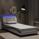 VidaXL Cadru de pat cu lumini LED alb/negru 80x200 cm piele ecologică