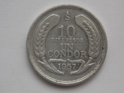 10 PESOS (UN CONDOR) 1957 CHILE foto
