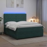 Cumpara ieftin Pat cu arcuri LED si saltea Verde inchis 180 x 200 cm Catifea