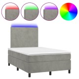 Cumpara ieftin Pat cu arcuri, saltea si LED, gri deschis, 120x190 cm, catifea
