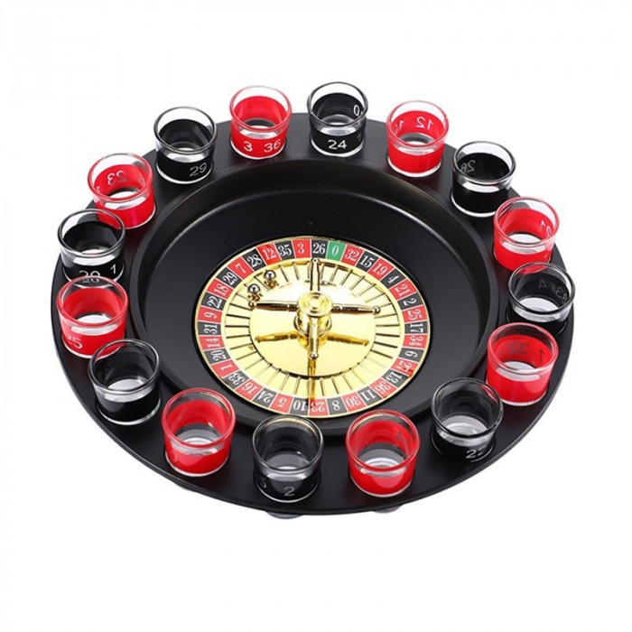 Joc de baut ruleta flippy, cu 16 pahare de shot din sticla , 30 x 30 x 5.5 cm, model 2, rosu/negru