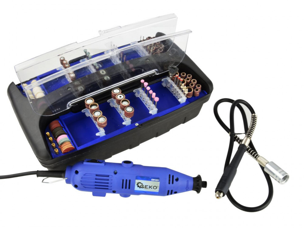 Mini polizor drept set cablu & accesorii, Geko, 135 W, 88 dB, 8000 - 32500  RPM | Okazii.ro