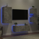 vidaXL Unități TV de perete cu LED-uri 5 piese gri beton lemn compozit 3216828