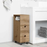 vidaXL Dulap de baie &icirc;ngust cu roți, stejar artizanal, lemn prelucrat 855240