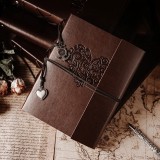 Album Foto si Jurnal Vintage, Love Story, Coperta Piele Ecologica Maro, 30 File, 27x20cm