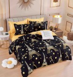 Cumpara ieftin Lenjerie pat dublu,bumbac finet,6 piese,cearceaf cu elastic,neagra cu Turnul Eiffel-A908