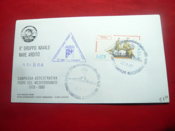 Plic circ.cu stampila navala - Fregata Lupo 564 Grupa Navala Ardito 1980 Italia