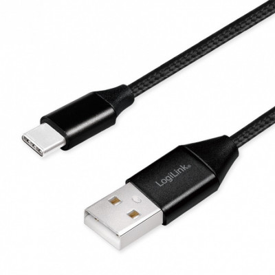 Cablu USB 2.0 A - USB type C 0.3m negru LOGILINK CU0139 foto