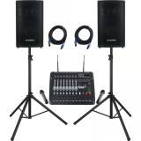 Cumpara ieftin Set Mixer amplificat Pronomic Powermixer 800 + Boxe pasive McGrey SL 12-3 600+600W + cabluri + stativ