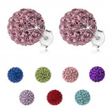 Cercei din argint 925, bile strălucitoare cu cristale Preciosa, 10 mm - Culoare: Roz