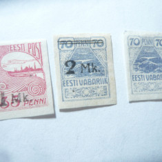 3 Timbre Estonia 1919 1920 , 2 cu supratipar val. noua