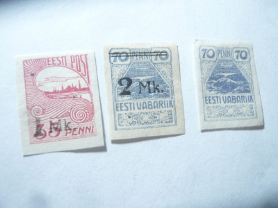 3 Timbre Estonia 1919 1920 , 2 cu supratipar val. noua foto
