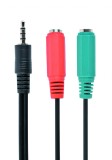 CABLU audio GEMBIRD Splitter stereo (1 x 3.5 mm jack T la 2 x 3.5 mm jack M), 20cm, negru, mufe rosu-verde, &quot;CCA-417&quot; (timbru verde 0.08 lei)