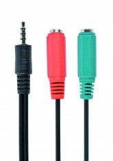 CABLU audio GEMBIRD Splitter stereo (1 x 3.5 mm jack T la 2 x 3.5 mm jack M), 20cm, negru, mufe rosu-verde, &amp;quot;CCA-417&amp;quot; foto