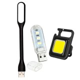 Cumpara ieftin Pachet iluminare versatil 3 in 1 , lampa USB flexibila neagra 16.8 cm + mini lampa USB 3 LED + lanterna COB 800lm reincarcabila Type-C cu magnet si cl