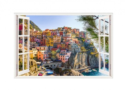 Sticker decorativ, Fereastra 3D, Cinque Terre, 85 cm, 673STK foto
