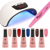 Cumpara ieftin Kit 5 Oje Semipermanente Gel Color Oranjollie, Lampa UV, Pila washable