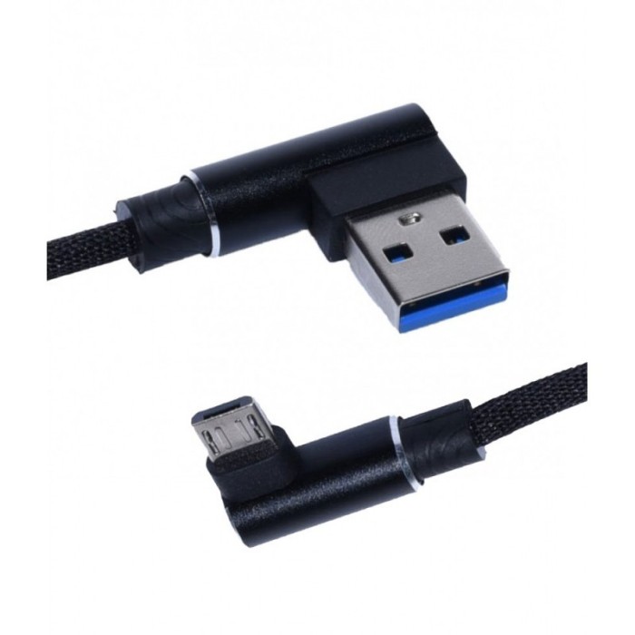 Cablu de date si incarcare elSales ELS-W05M USB-MicroUSB, conectori 90&deg;, negru
