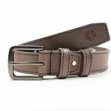 Cumpara ieftin Curea piele naturala 40 mm, Styx, gri, cusatura bleumarin, catarama solida