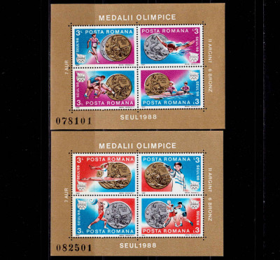 RO 1988 LP 1212 &amp;quot;Medalii olimpice Seul&amp;quot; , colitele nr. 250 + 251 ,MNH foto