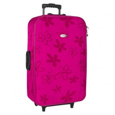 Troler de voiaj, model fucsia cu imprimeu floral, 41.5x22x65.5 cm , 40 litri foto