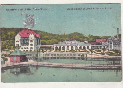bnk cp Baia Ocna - Hotelul statului si lacurile Horia si Crisan - uzata 1923 foto
