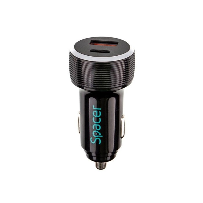 Alim. auto Spacer USB-A&amp;C 17W negru