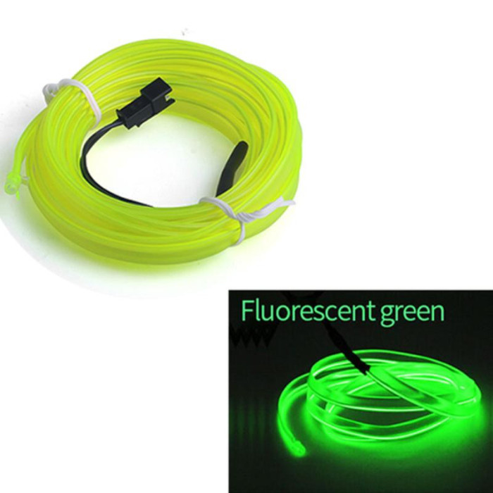 Fir Neon Auto &quot;EL Wire&quot; culoare Verde Fluorescent, lungime 5M, alimentare 12V, droser inclus
