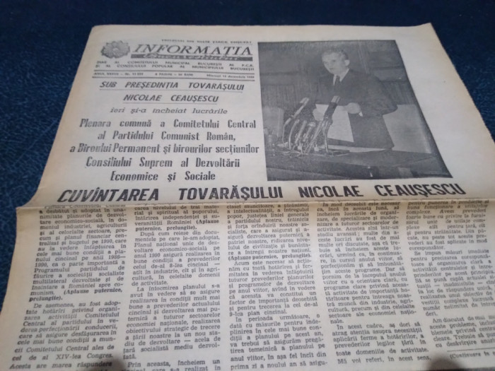 ZIARUL INFORMATIA BUCURESTIULUI 13 DECEMBRIE 1989 CUVANTAREA NICOLAE CEAUSESCU