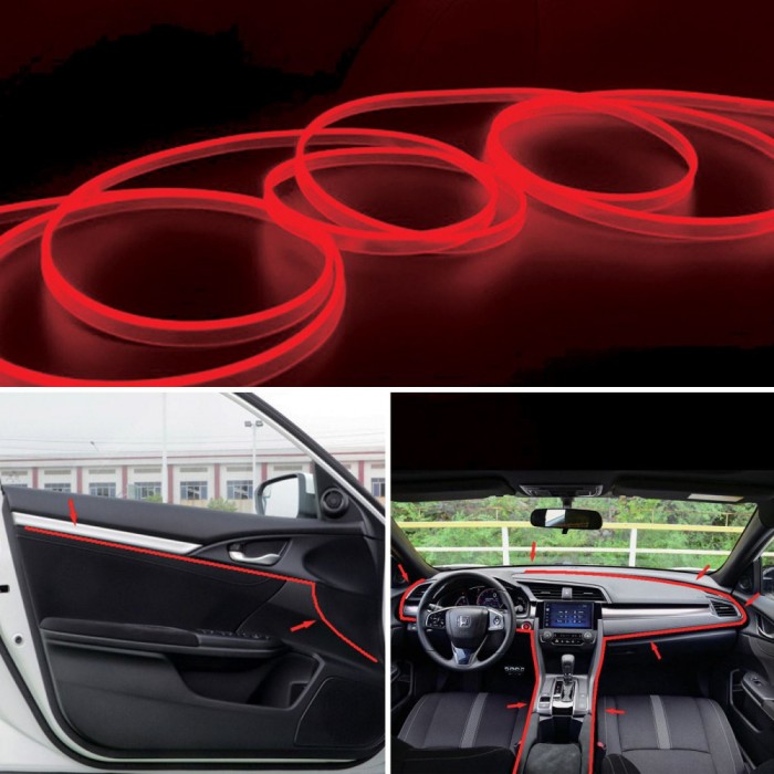 Bandă LED USB, Glow Strand, Lungime 2m, Culoare Roșie, 80Cd/m, 2.3mm+8mm