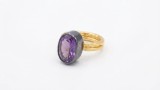 Cumpara ieftin Inel Argint 925 Reglabil cu Ametist E i Banda Dubla Batuta , Neo-Byzantine Solitaire