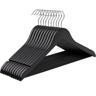 SONGMICS Umerase lemn set 10 bucati, cu bara pantalon antialunecare, carlig rotativ 360&amp;deg;, 45x23 cm, negru foto
