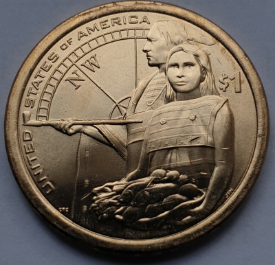 Monedă 1 Dollar 2014 USA, Unc, Sacagawea Native, Lewis and Clark Expedition foto