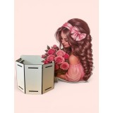 Cumpara ieftin Cutie Florală cu Fetiță și Trandafiri Roz &ndash; Suport pentru Aranjamente Florale