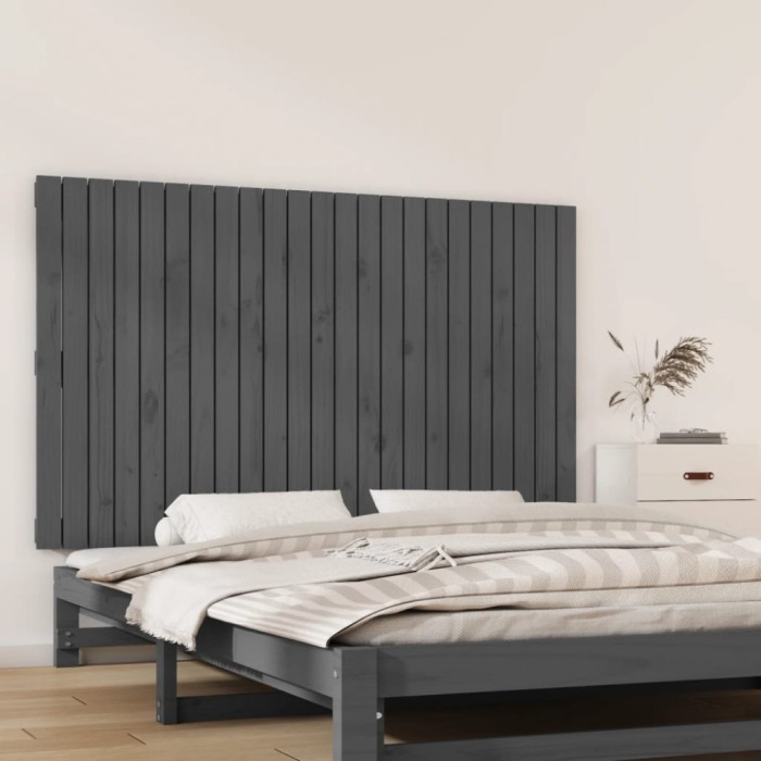 Gossi tablie de pat pentru perete, gri, 147x3x90 cm, lemn masiv pin