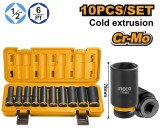 Trusa Chei Tubulare Lungi IMPACT 1/2 10 buc, 10-24mm, Ingco HKISSD12102L