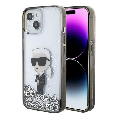 Husa pentru Apple iPhone 15, Karl Lagerfeld, Liquid Glitter Ikonik Karl, Transparenta foto