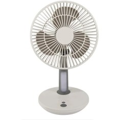 Ventilator de birou, cu baterii reincarcabile, putere 5W, cu lumina LED, incarcare rapida, cu 3 viteze, din ABS, alb
