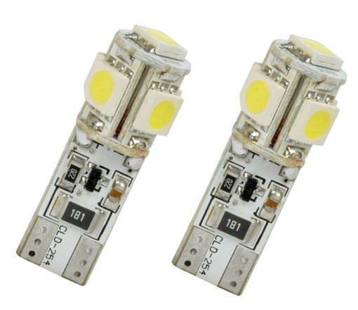 Set 2 becuri auto Vecta 12V T10 W2.1x9.5d 5W cu 5 leduri SMD 5050SMD Canbus , fara eroare in bord , alb