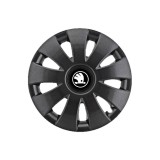 Set 4 Capace Roti potrivite jantelor de 15 inch, pentru Skoda Alb Negru model Aura Black