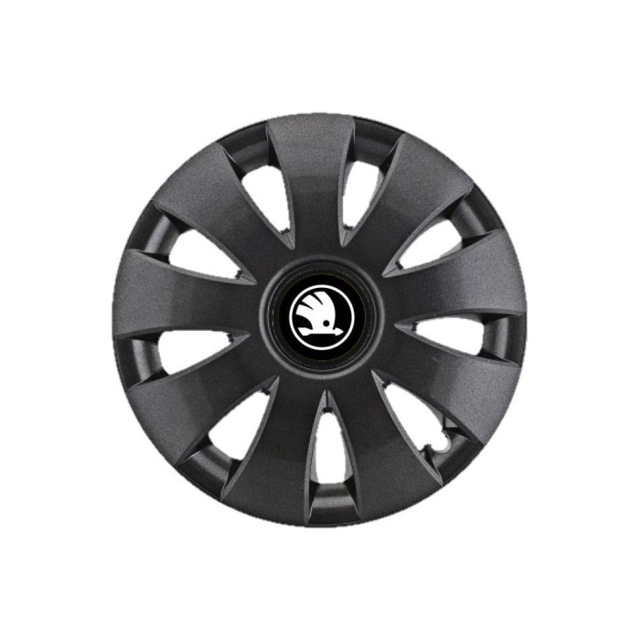 Set 4 Capace Roti potrivite jantelor de 15 inch, pentru Skoda Alb Negru model Aura Black