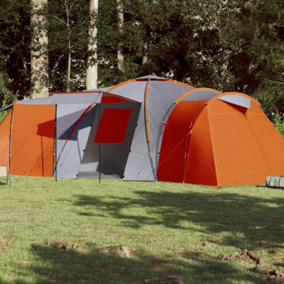 Cort camping 12 persoane, gri/oranj, tesatura opaca impermeabil GartenMobel Dekor foto